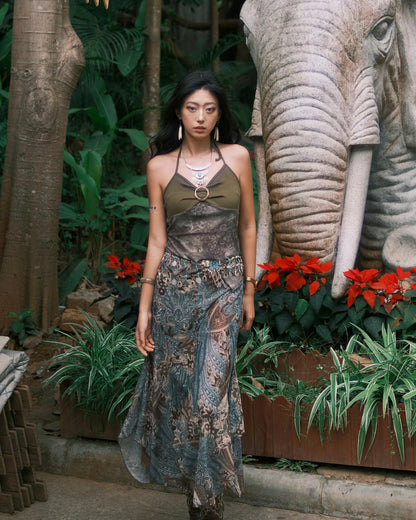 Tribal Butterfly Mesh Asymmetrical Skirt