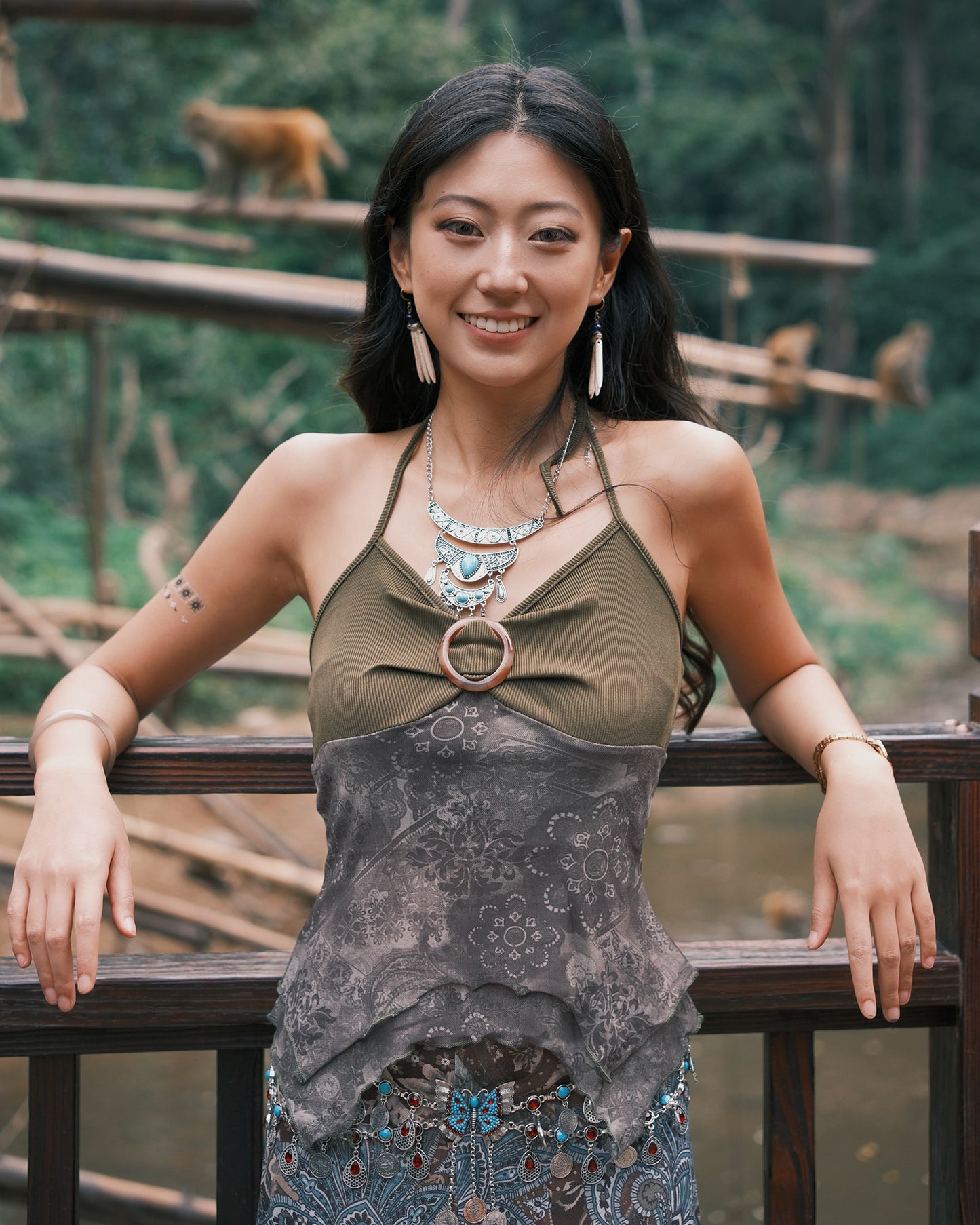 Tribal Butterfly Mesh Asymmetrical Skirt