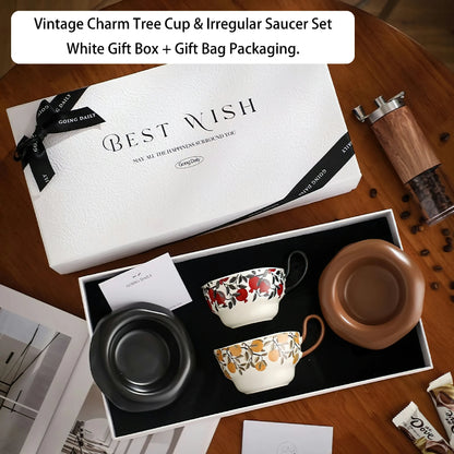 Vintage Charm Coffee Cup Irregular Saucer Sets
