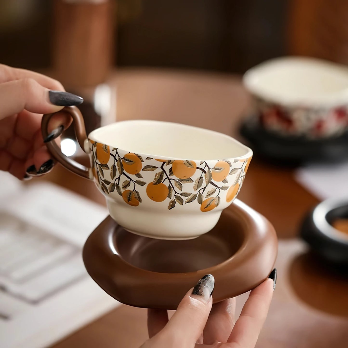 Vintage Charm Coffee Cup Irregular Saucer Sets