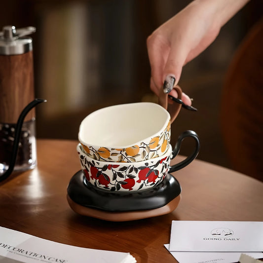 Vintage Charm Coffee Cup Irregular Saucer Sets