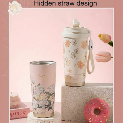 Flower Art Travel Coffee Mug -17oz