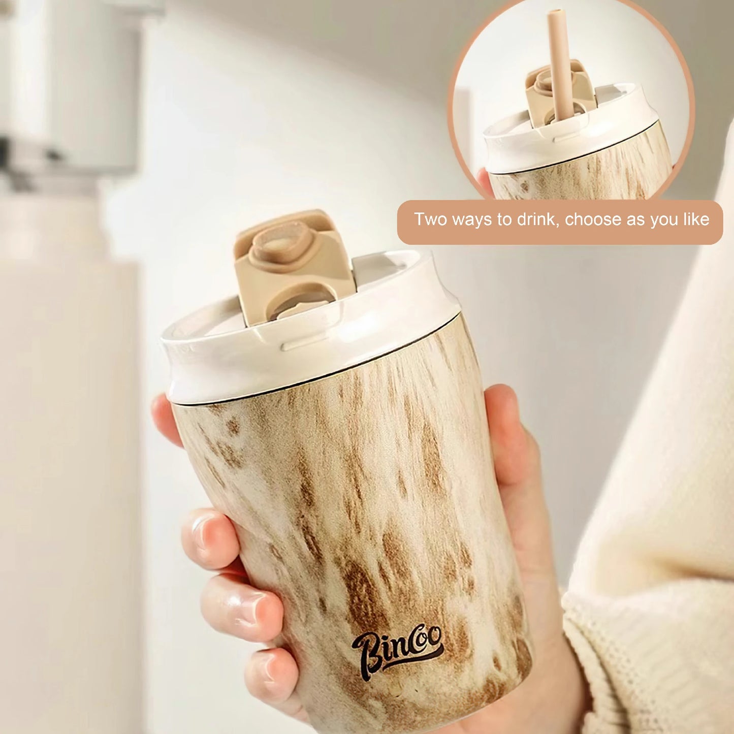 Wood Ceramic Inner layer Insulated Coffee Mug