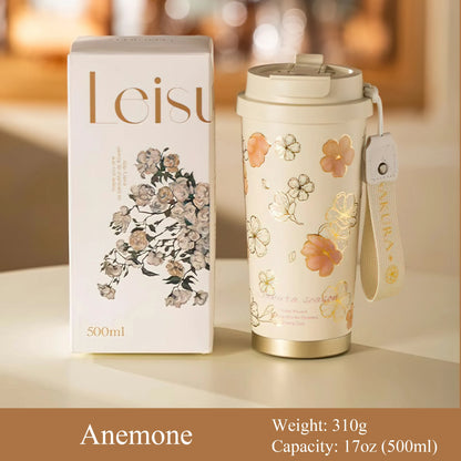 Flower Art Travel Coffee Mug -17oz