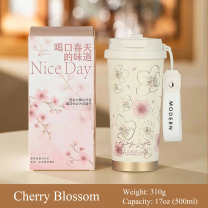 Flower Art Travel Coffee Mug -17oz
