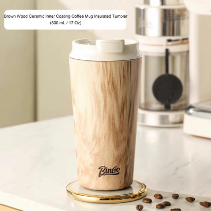 Wood Ceramic Inner layer Insulated Coffee Mug