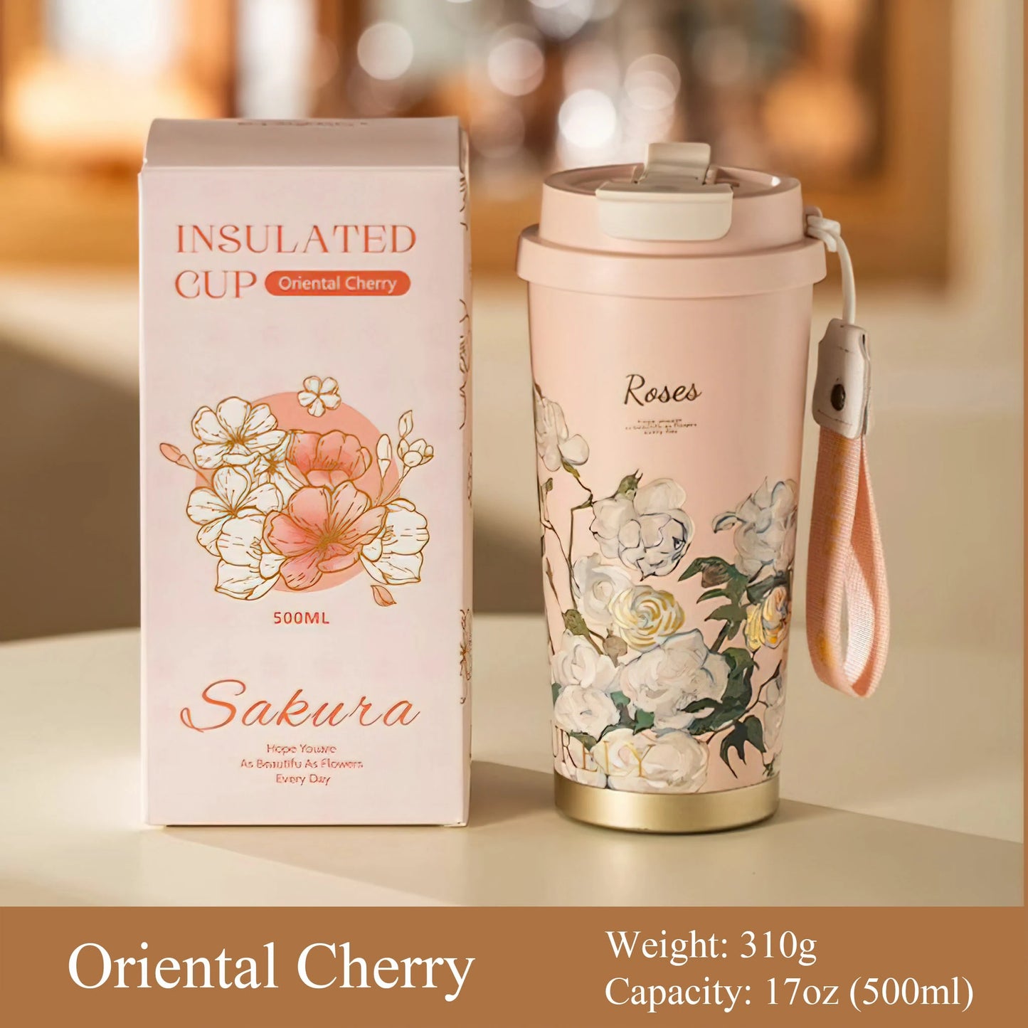 Flower Art Travel Coffee Mug -17oz