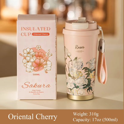 Flower Art Travel Coffee Mug -17oz