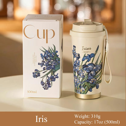 Flower Art Travel Coffee Mug -17oz