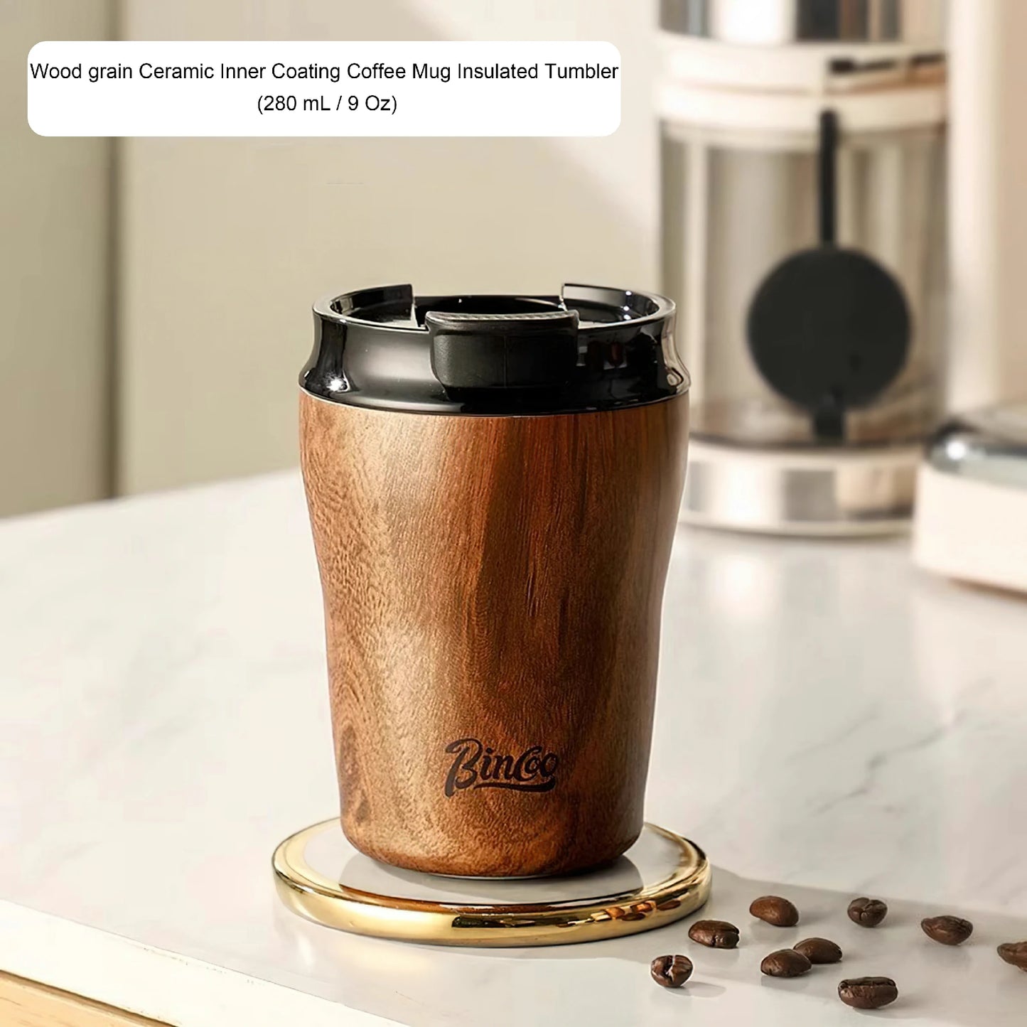 Wood Ceramic Inner layer Insulated Coffee Mug