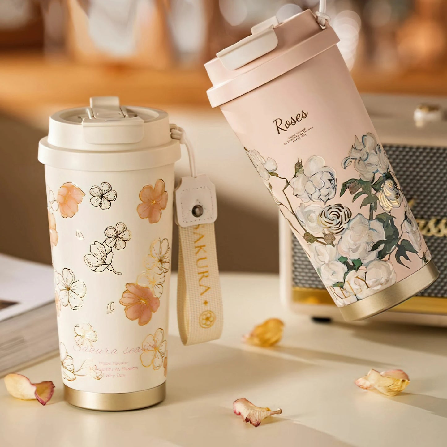 Flower Art Travel Coffee Mug -17oz