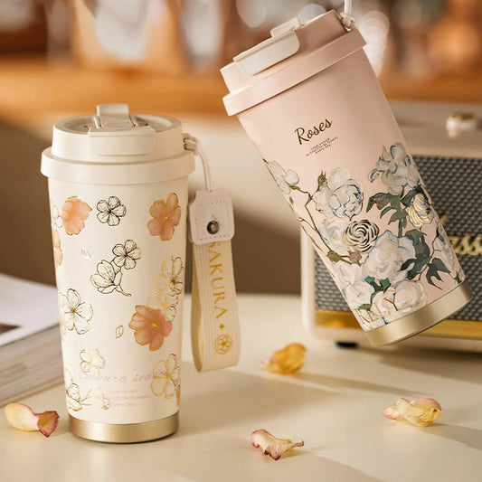 Flower Art Travel Coffee Mug -17oz