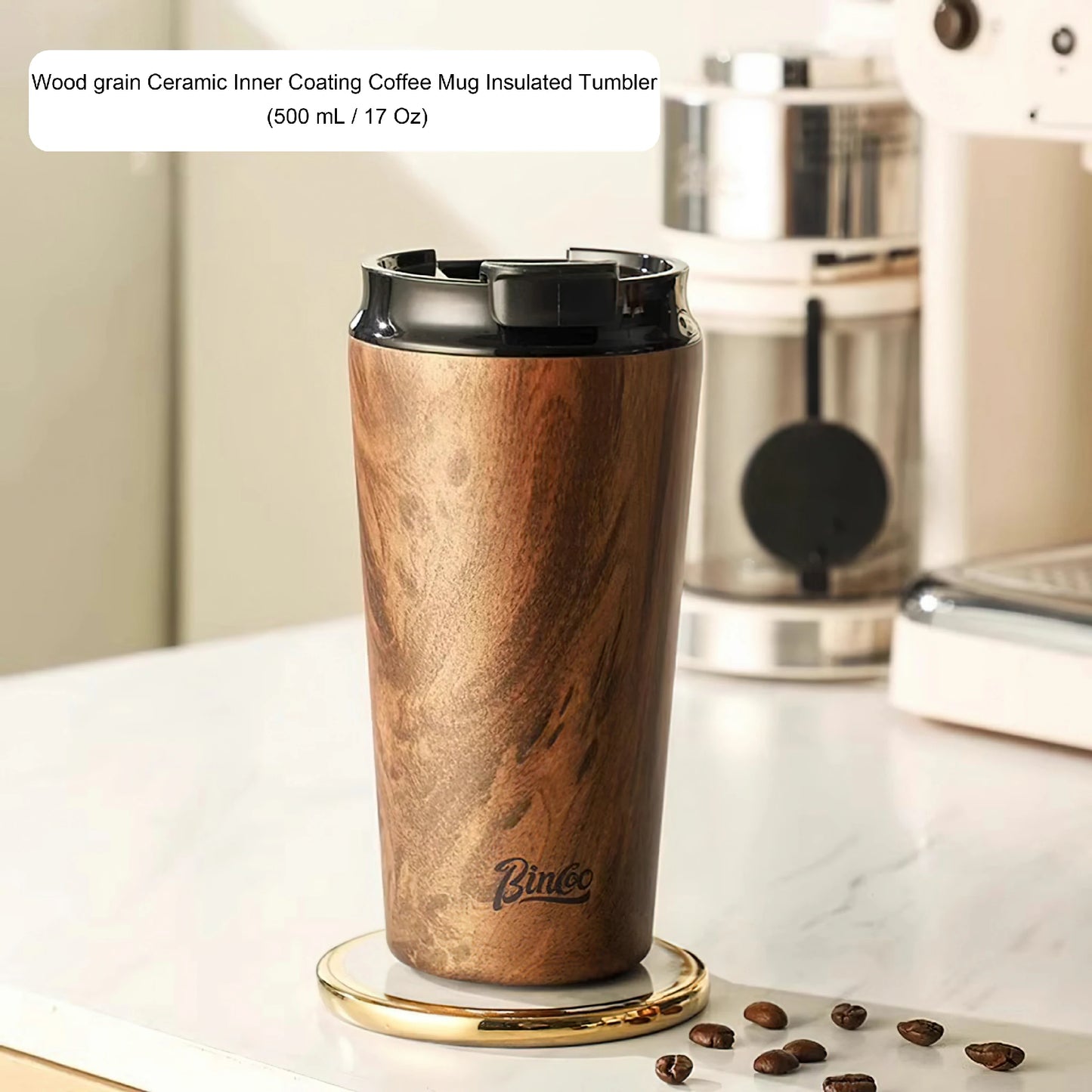 Wood Ceramic Inner layer Insulated Coffee Mug