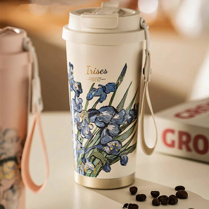 Flower Art Travel Coffee Mug -17oz