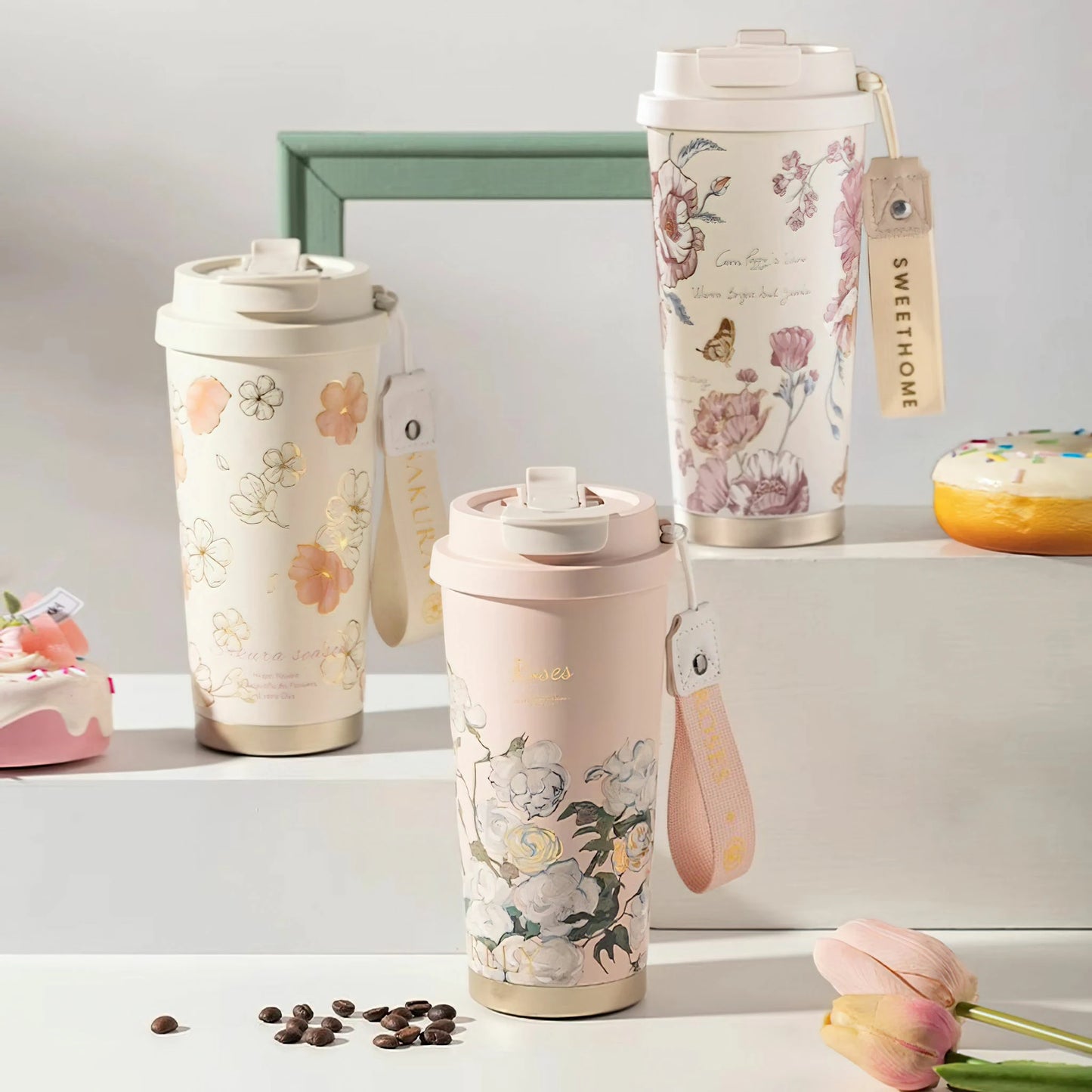 Flower Art Travel Coffee Mug -17oz