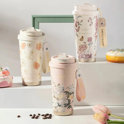 Flower Art Travel Coffee Mug -17oz