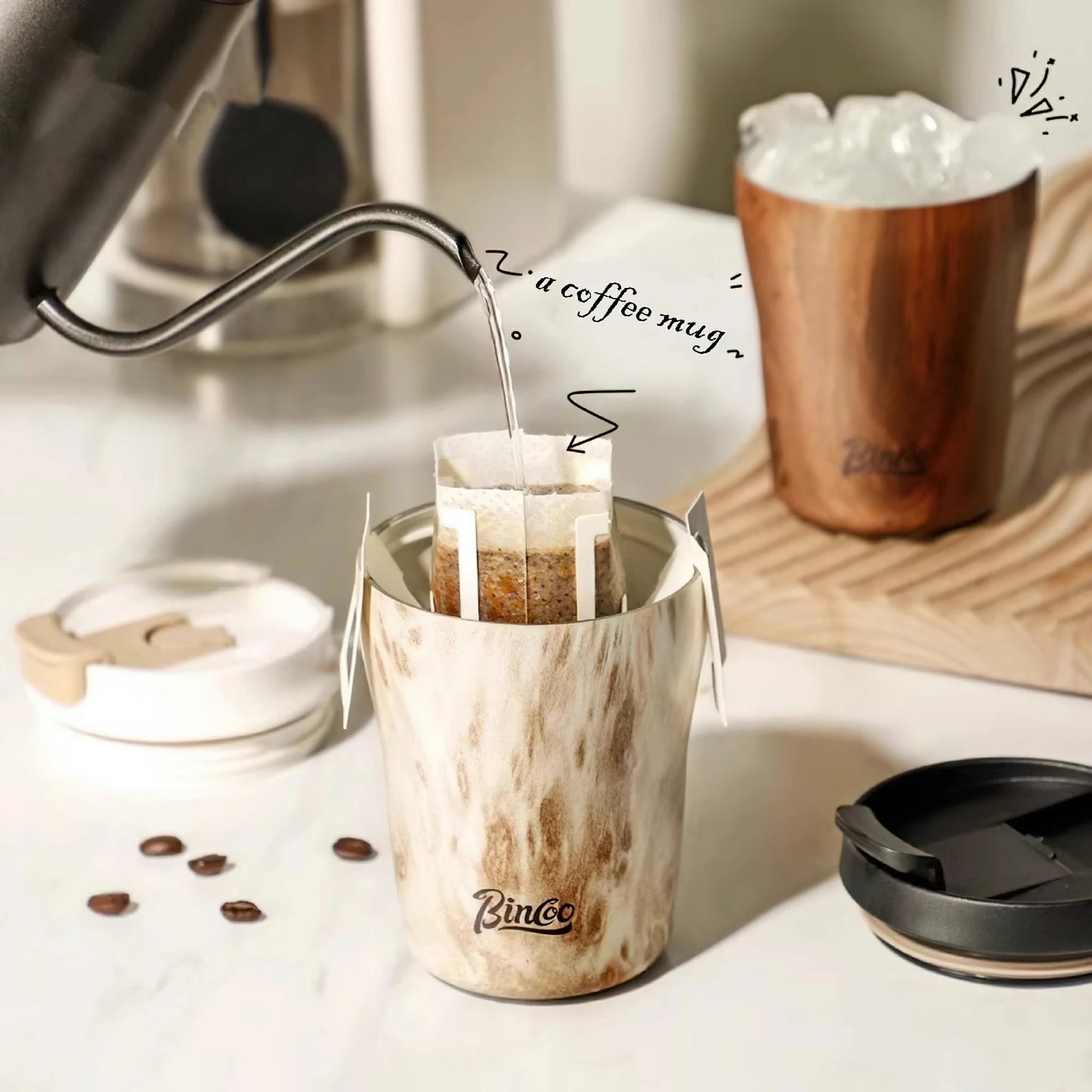 Wood Ceramic Inner layer Insulated Coffee Mug