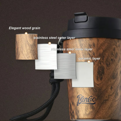 Wood Ceramic Inner layer Insulated Coffee Mug