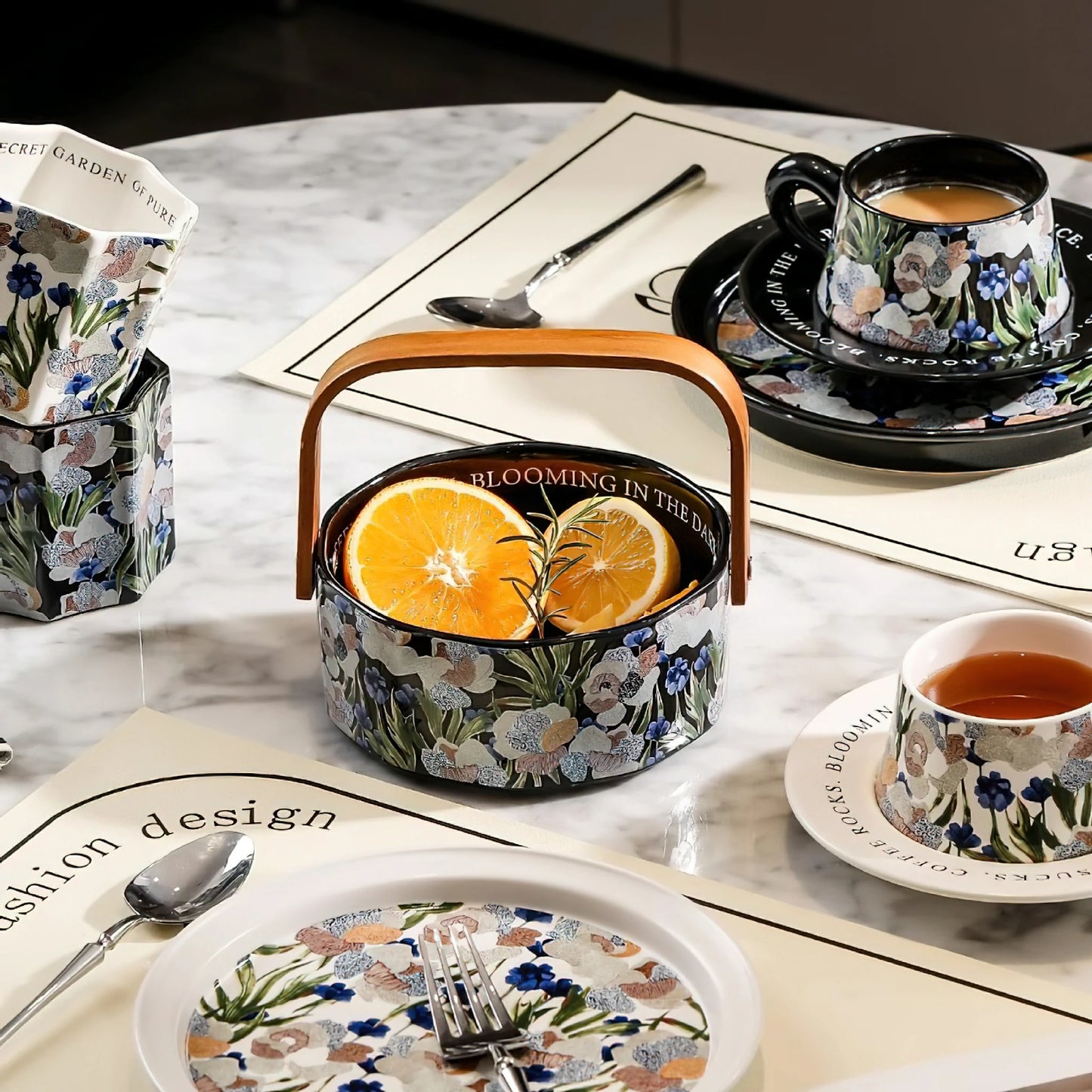lris Flower Coffee Mug Ceramic Tea Cup Fruit Basket Set