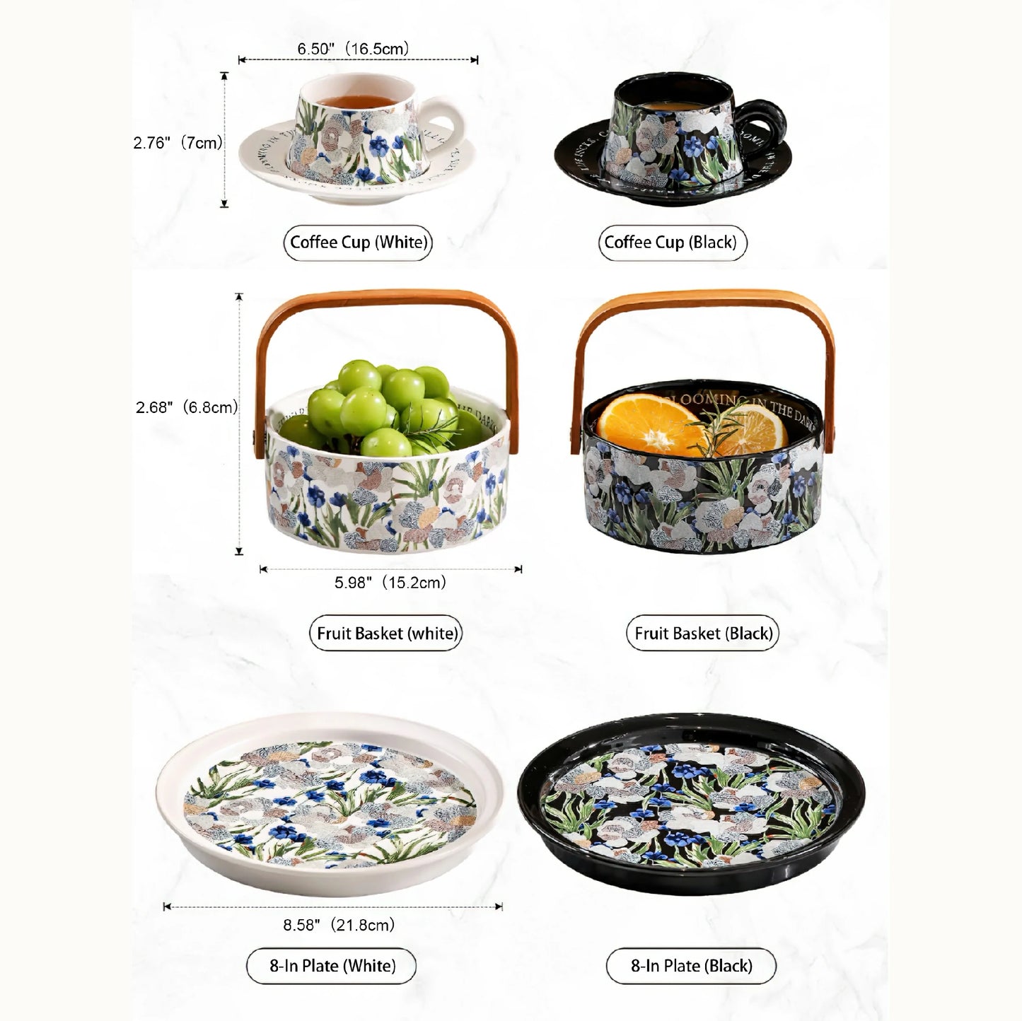 lris Flower Coffee Mug Ceramic Tea Cup Fruit Basket Set