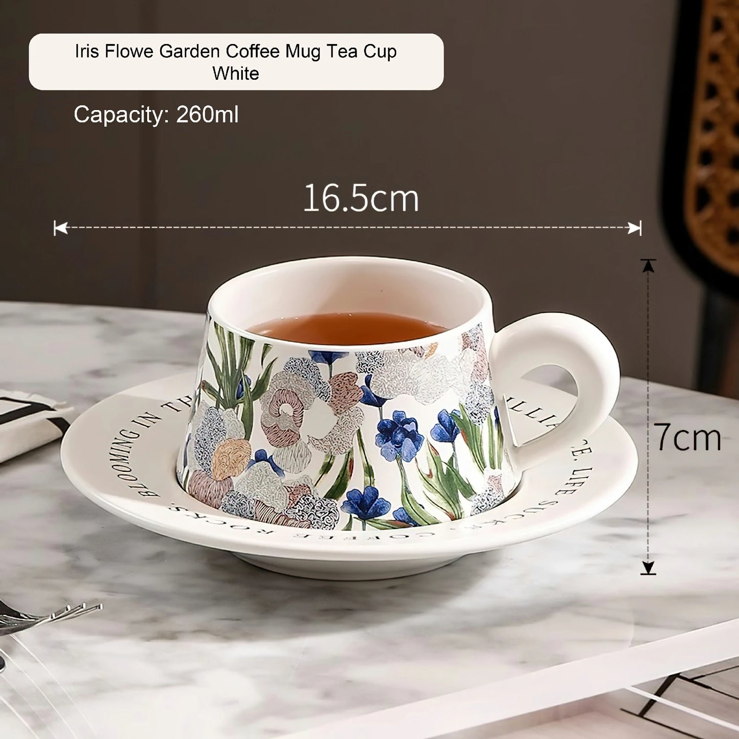 lris Flower Coffee Mug Ceramic Tea Cup Fruit Basket Set