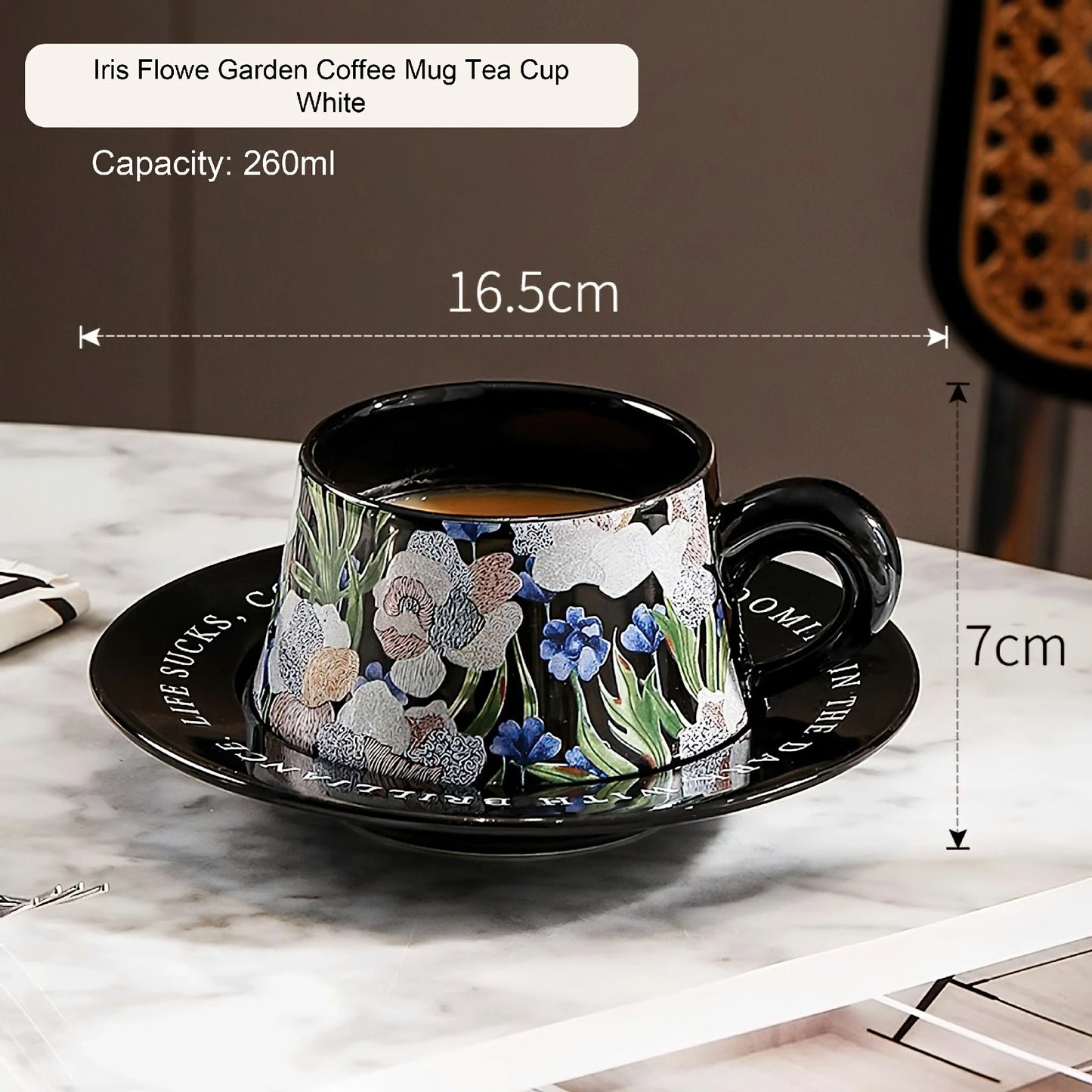 lris Flower Coffee Mug Ceramic Tea Cup Fruit Basket Set