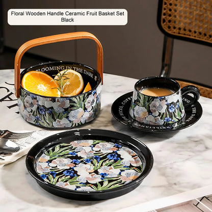 lris Flower Coffee Mug Ceramic Tea Cup Fruit Basket Set