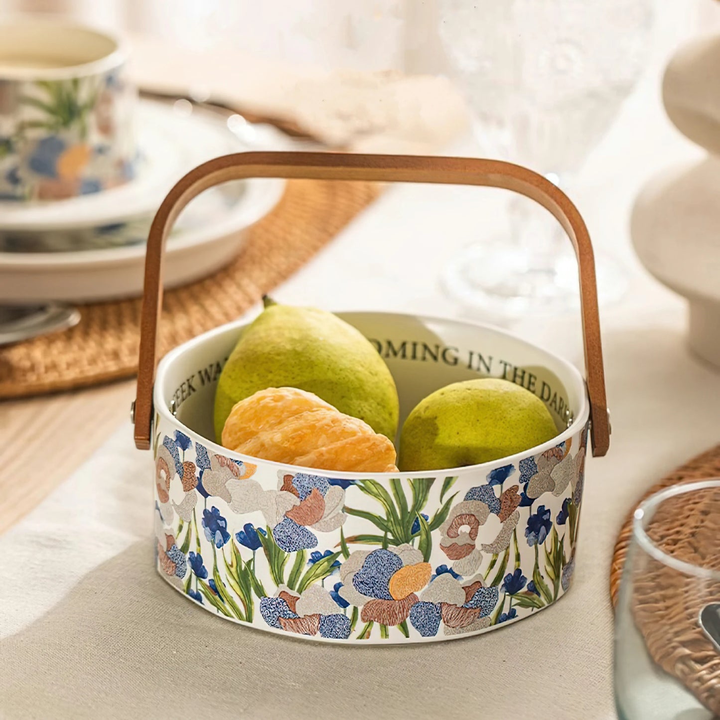 lris Flower Coffee Mug Ceramic Tea Cup Fruit Basket Set