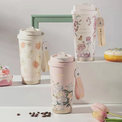 Flower Art Travel Coffee Mug -17oz